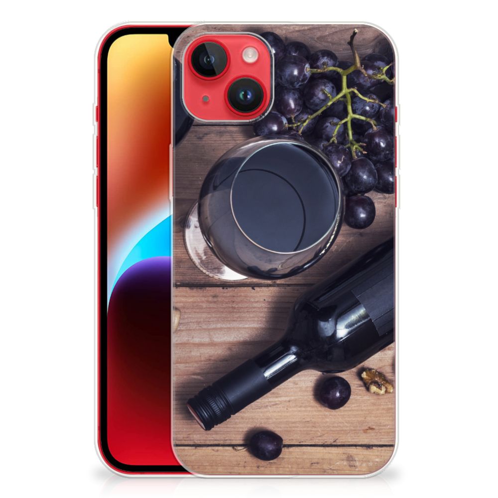 iPhone 14 Plus Siliconen Case Wijn met een wijnfles en glas op een houten tafel đˇ