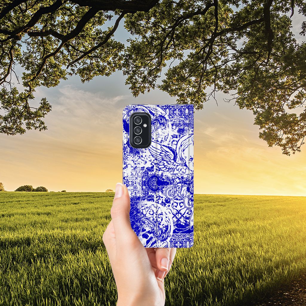 Mobiel BookCase Samsung Galaxy M52 Angel Skull Blauw - B2C Telecom