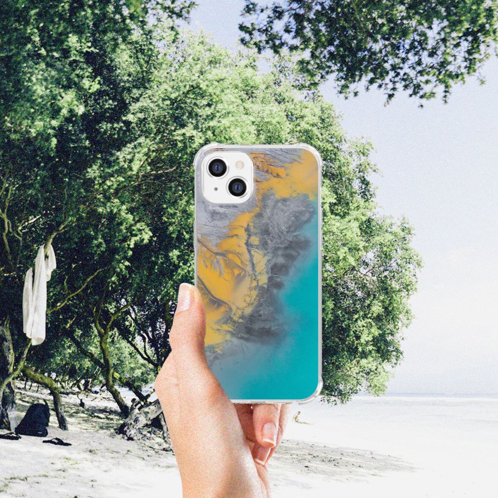 Apple iPhone 14 Plus Anti-Shock Hoesje Marble Blue Gold B2C Telecom