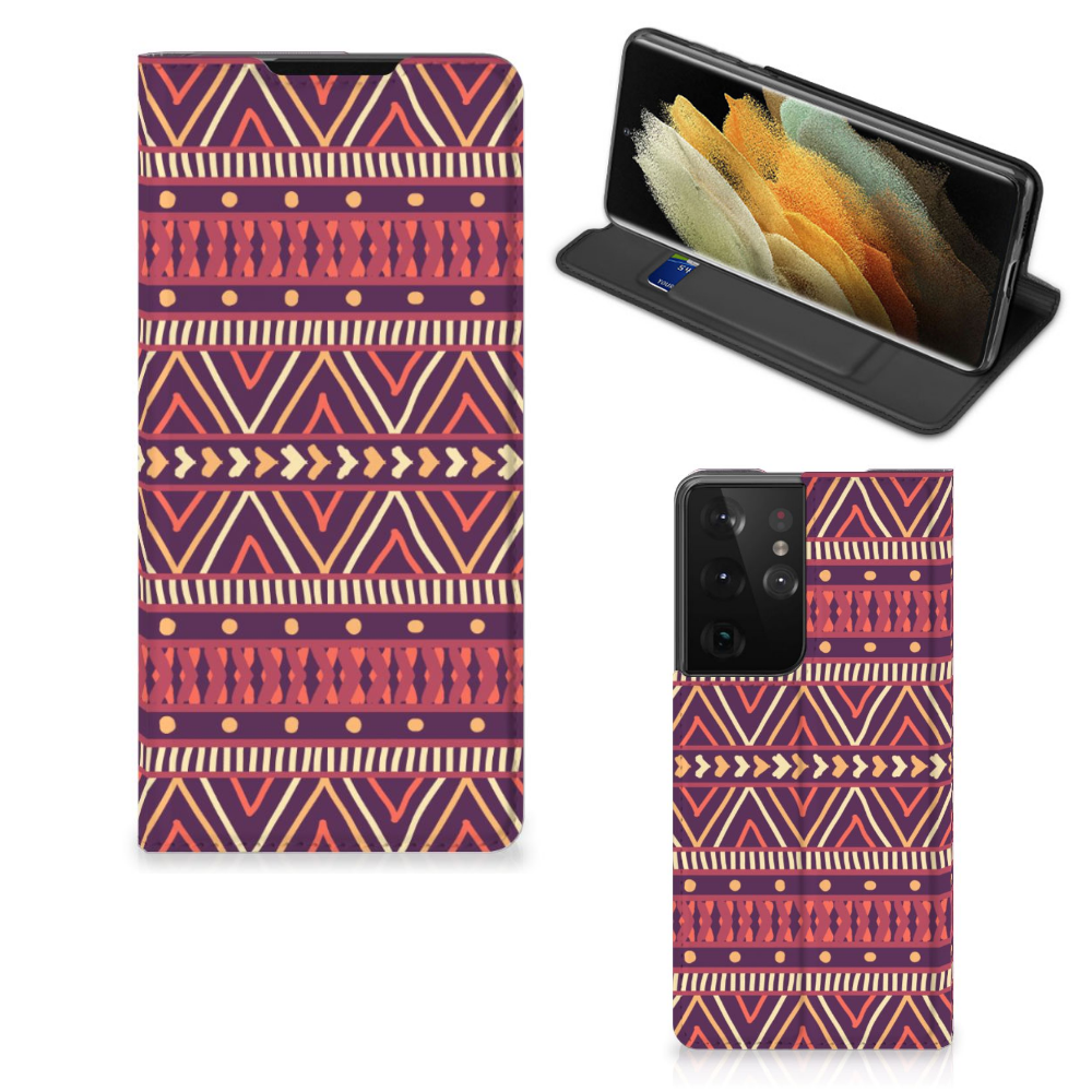 Samsung Galaxy S21 Ultra Hoesje met Magneet Aztec Paars - B2C Telecom