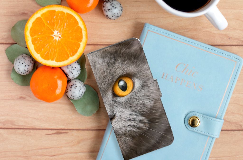 Telefoonhoesje met Pasjes Xiaomi Redmi 10C Britse Korthaar met een opvallende kattenafbeelding.
