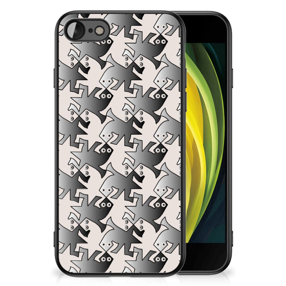 iPhone SE 2022 | SE 2020 | 7/8 Dierenprint Telefoonhoesje Salamander Grey met dierenpatroon op een zwart telefoonhoesje