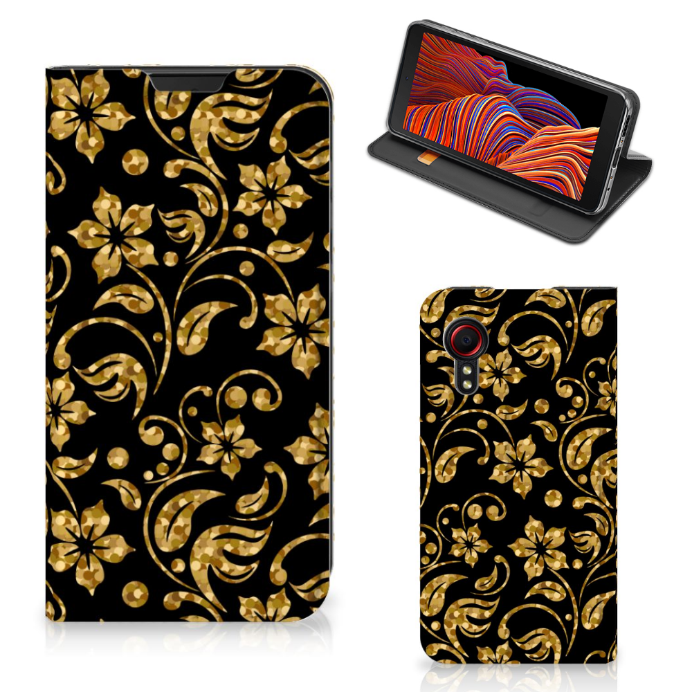 Samsung Galaxy Xcover 5 Smart Cover Gouden Bloemen - B2C Telecom