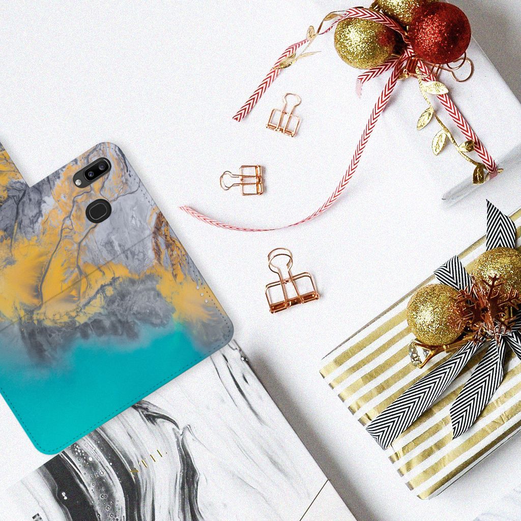 Samsung Galaxy A30 Bookcase Marble Blue Gold