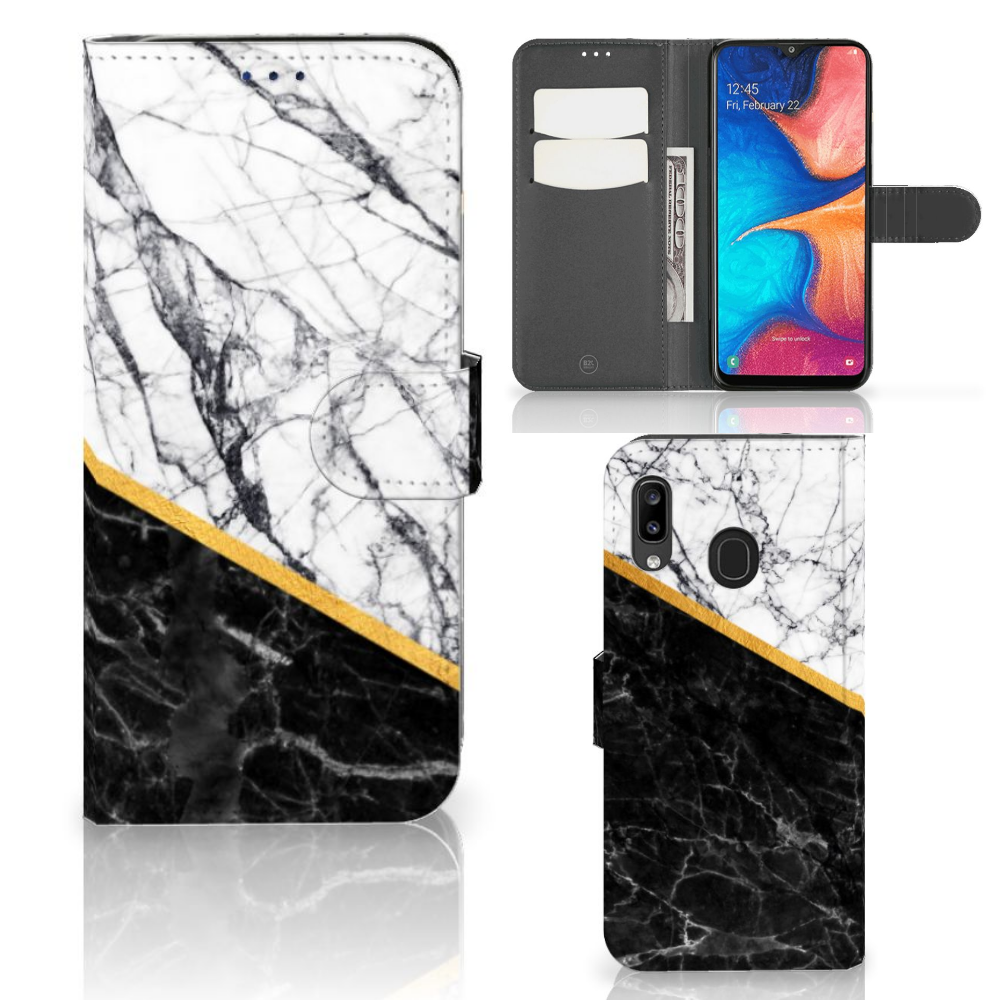 Samsung Galaxy A30 Bookcase Marmer Wit Zwart - Origineel Cadeau Man