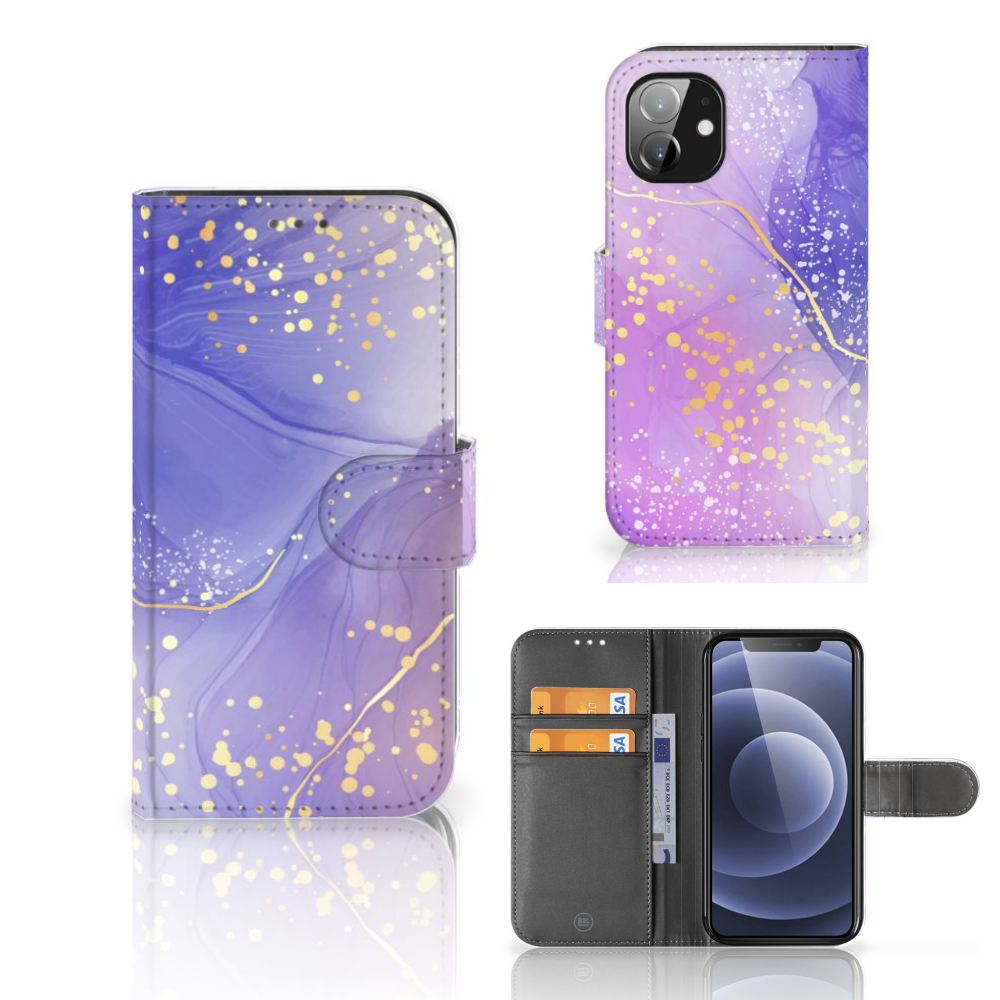 Hoesje voor Apple iPhone 12 Mini Watercolor Paars met kleurrijk ontwerp en pasjeshouders đ¨.