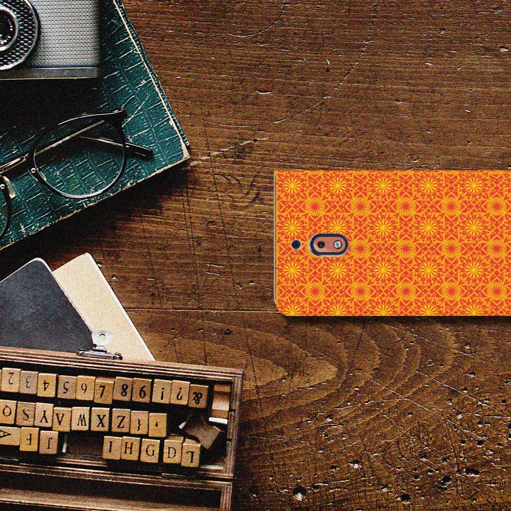 Nokia 2.1 2018 Hoesje met Magneet Batik Oranje