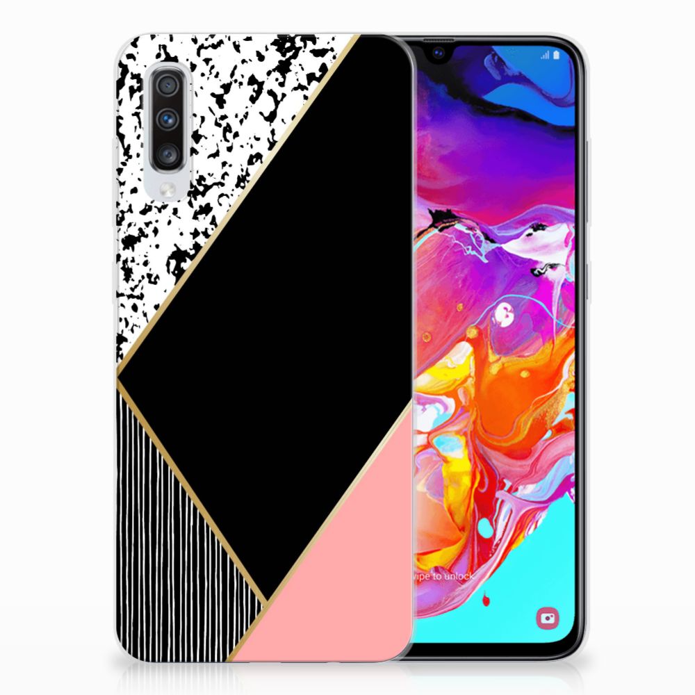 Samsung Galaxy A70 TPU Hoesje Zwart Roze Vormen