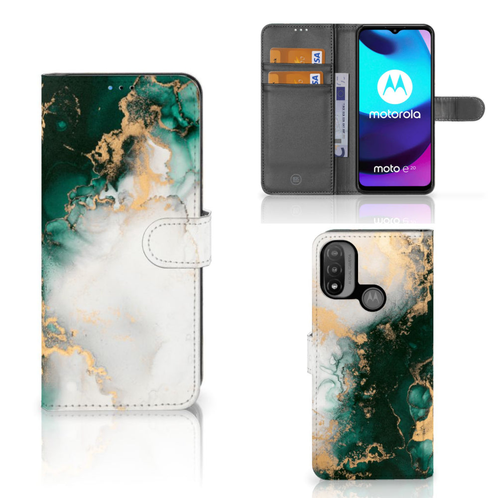 Bookcase voor Motorola Moto E20 | E30 | E40 Marmer Groen