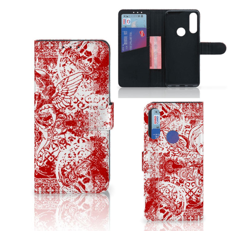 Telefoonhoesje met Naam Alcatel 1S 2020 Angel Skull Rood
