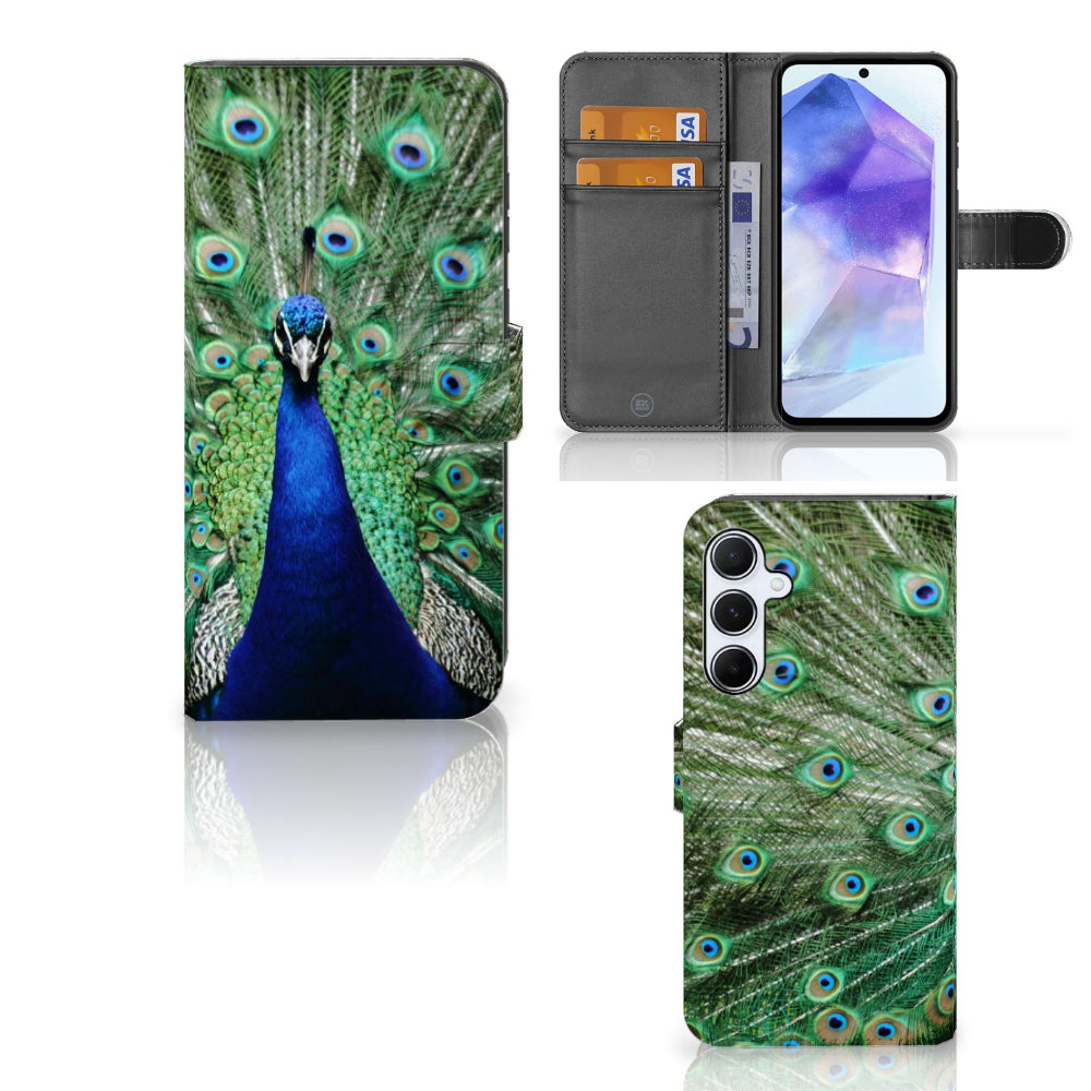 Samsung Galaxy A55 Telefoonhoesje met Pasjes Pauw