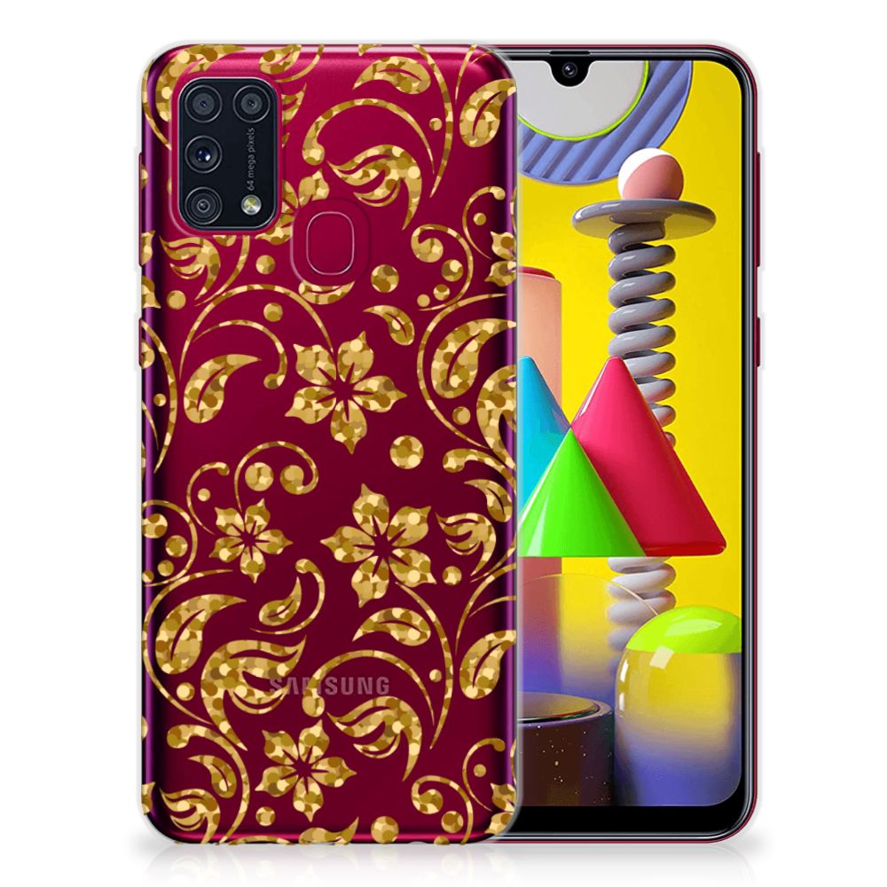 Samsung Galaxy M31 TPU Case Gouden Bloemen B2C Telecom