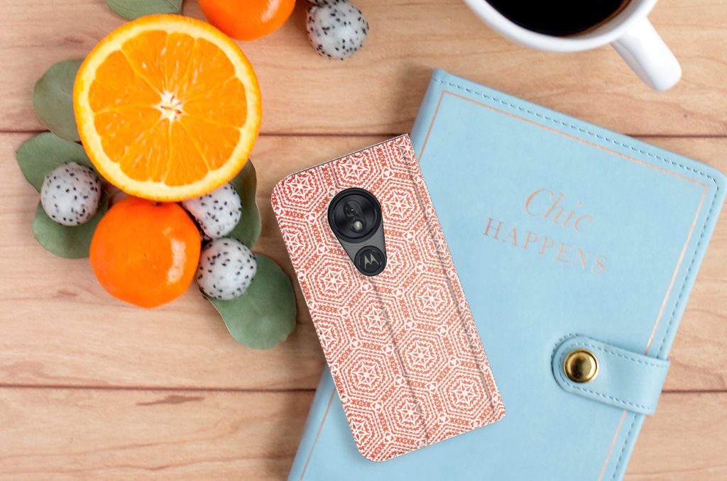 Motorola Moto G7 Play Hoesje met Magneet Pattern Orange - B2C Telecom