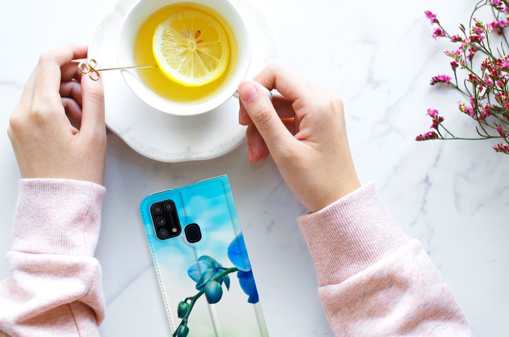Samsung Galaxy M31 Smart Cover Orchidee Blauw - Cadeau voor je Moeder - B2C Telecom