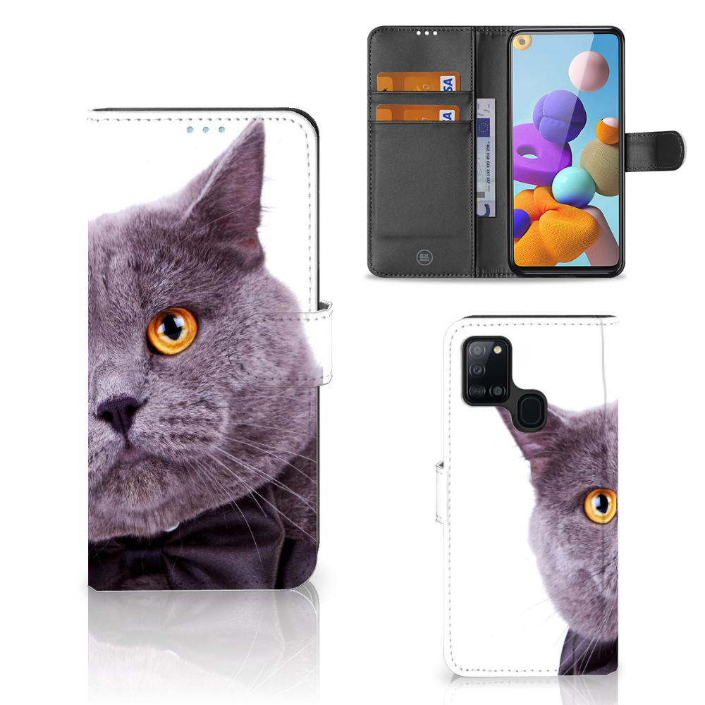 Samsung Galaxy A21s Telefoonhoesje met Pasjes Kat