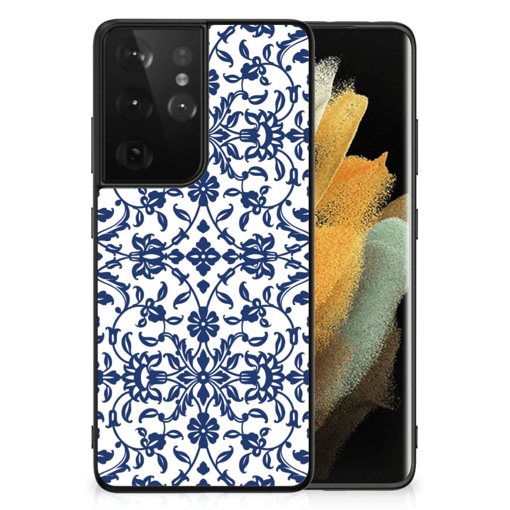 Samsung Galaxy S21 Ultra Bloemen Hoesje Flower Blue