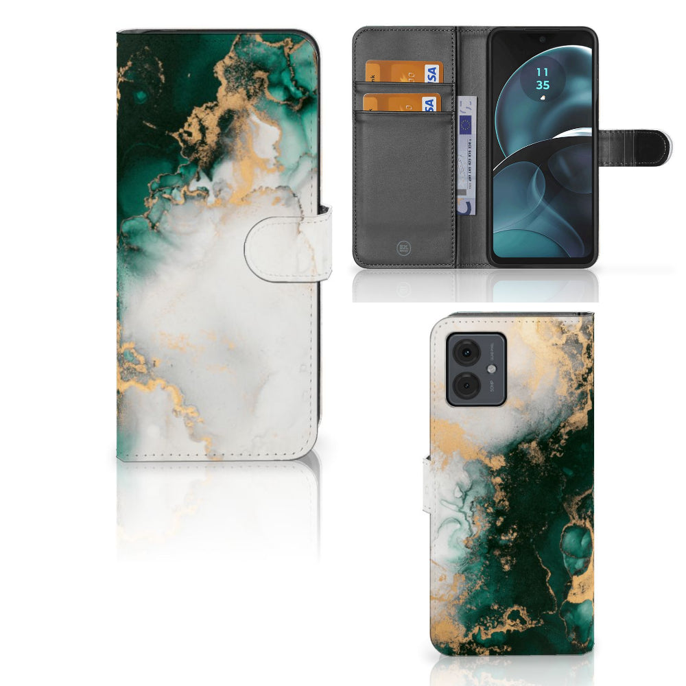 Bookcase voor Motorola Moto G14 Marmer Groen