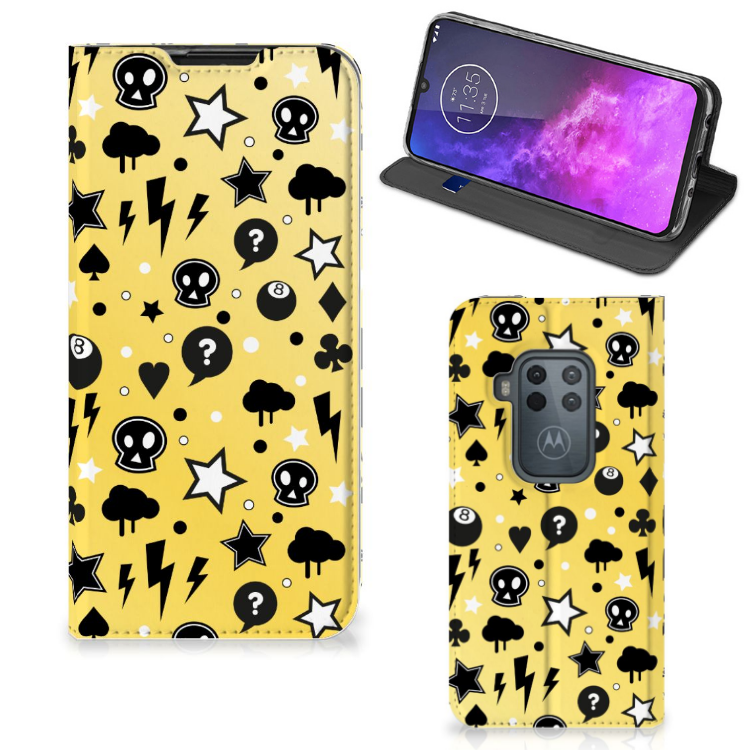 Mobiel BookCase Motorola One Zoom Punk Geel - B2C Telecom