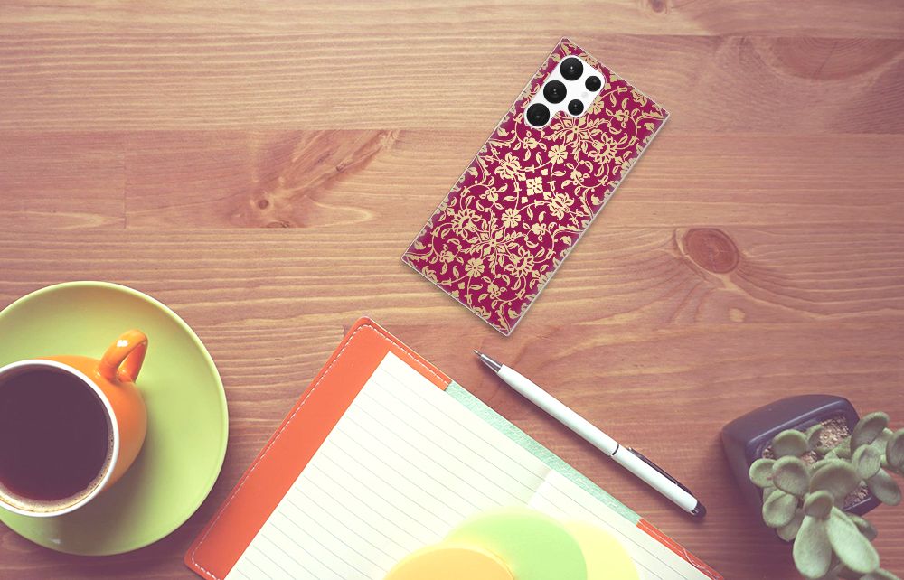 Siliconen Hoesje Samsung Galaxy S22 Ultra Barok Pink B2C Telecom