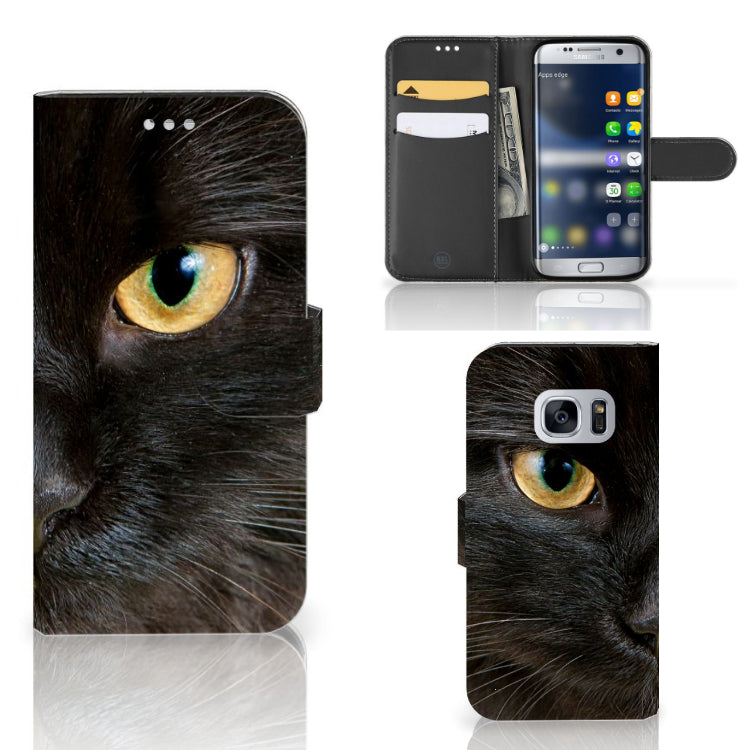 Samsung Galaxy S7 Telefoonhoesje met Pasjes Zwarte Kat