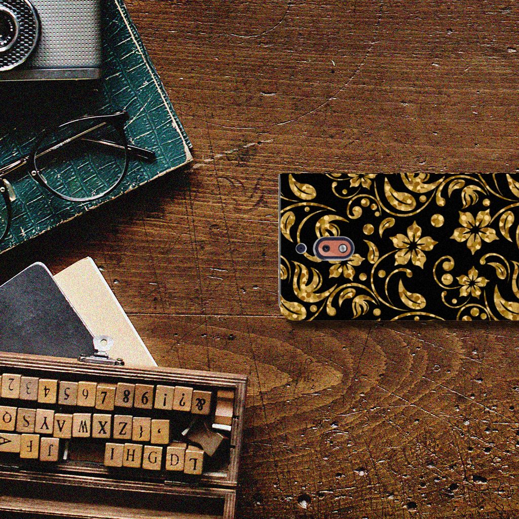 Nokia 2.1 2018 Smart Cover Gouden Bloemen