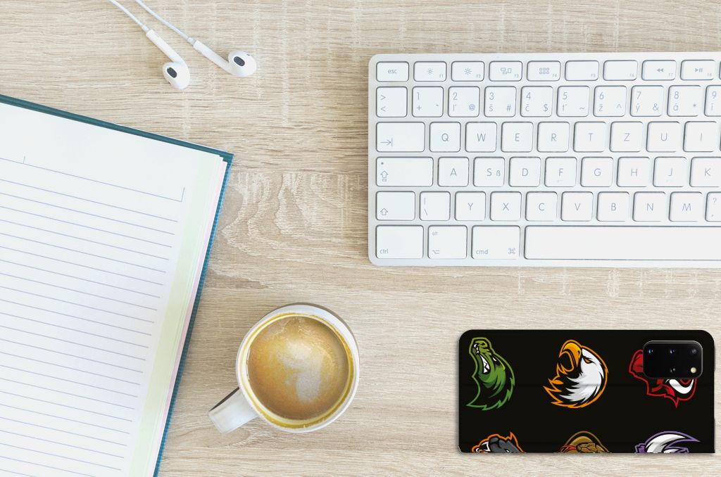 Samsung Galaxy S20 Plus Magnet Case Cartoon met diverse cartoon afbeeldingen op een bureau