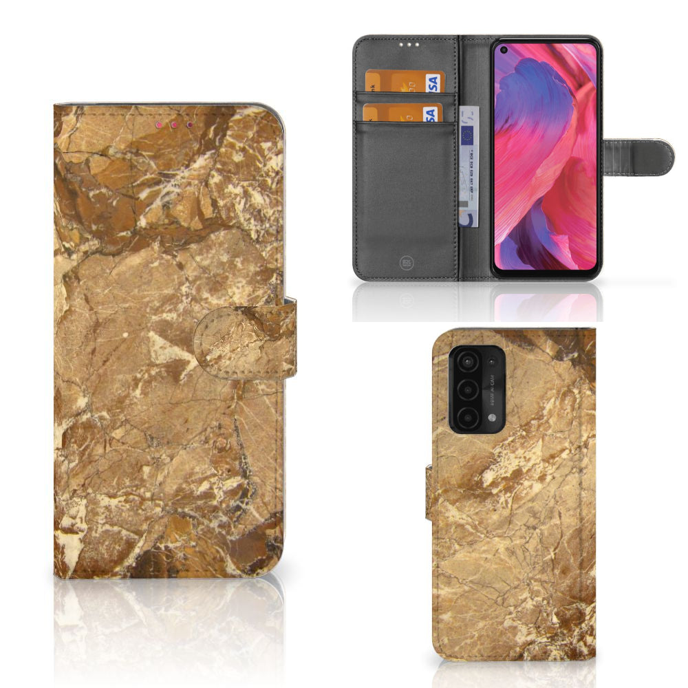 OPPO A54 5G | A74 5G | A93 5G Bookcase Marmer Creme met luxe design en pasjeshouder.