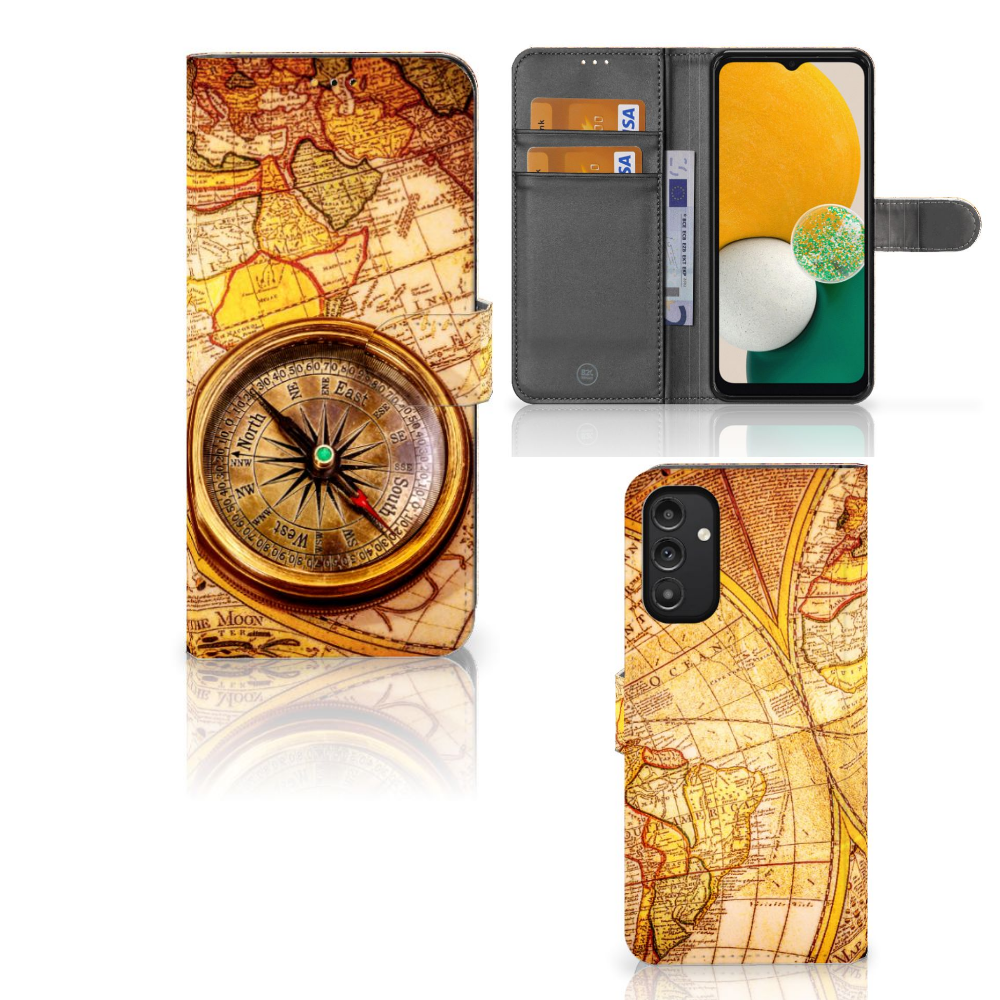 Samsung Galaxy A14 5G Flip Cover Kompas met magnetische sluiting en kompassymbool voor stijl en bescherming.