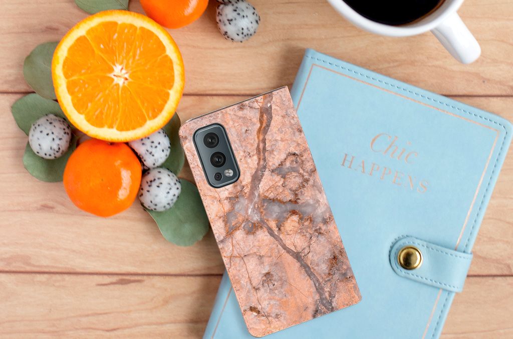 OnePlus Nord 2 5G Standcase Marmer Oranje - B2C Telecom