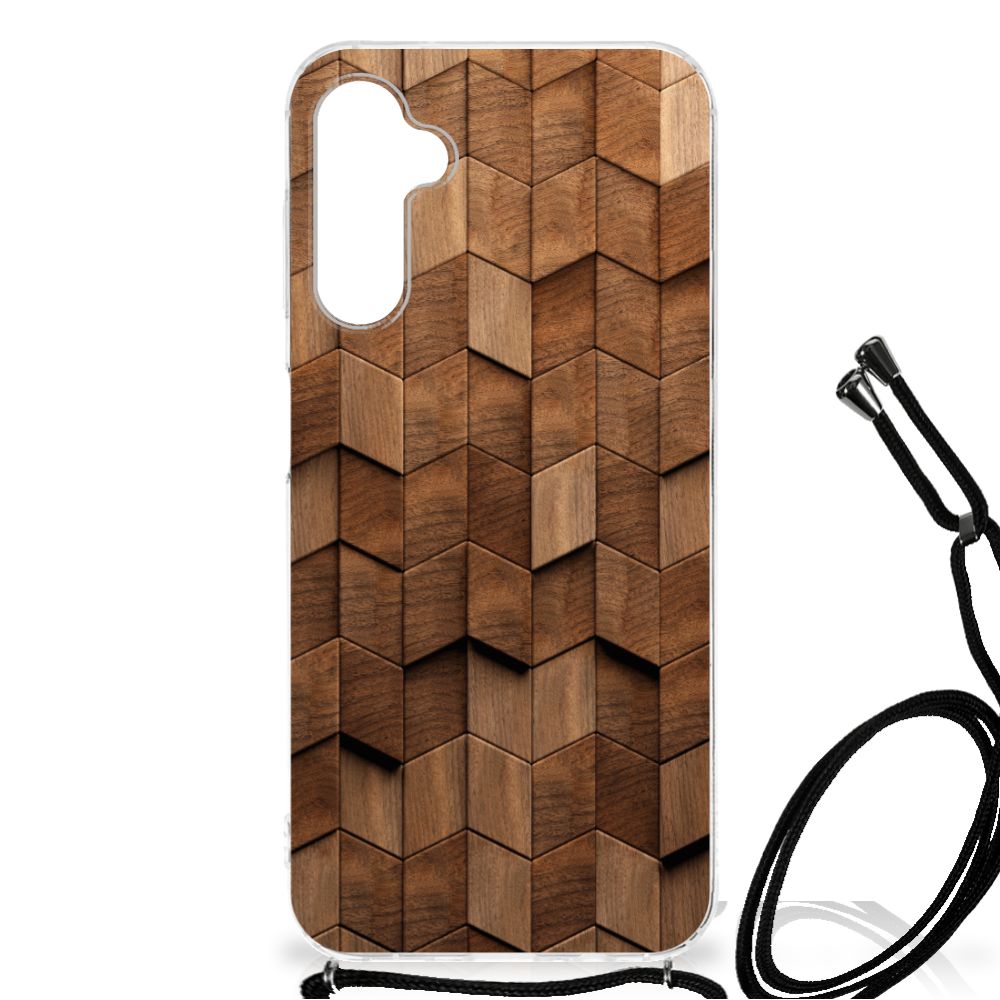 Stevig Telefoonhoesje voor Samsung Galaxy A14 5G Wooden Cubes met houten cubussen design.