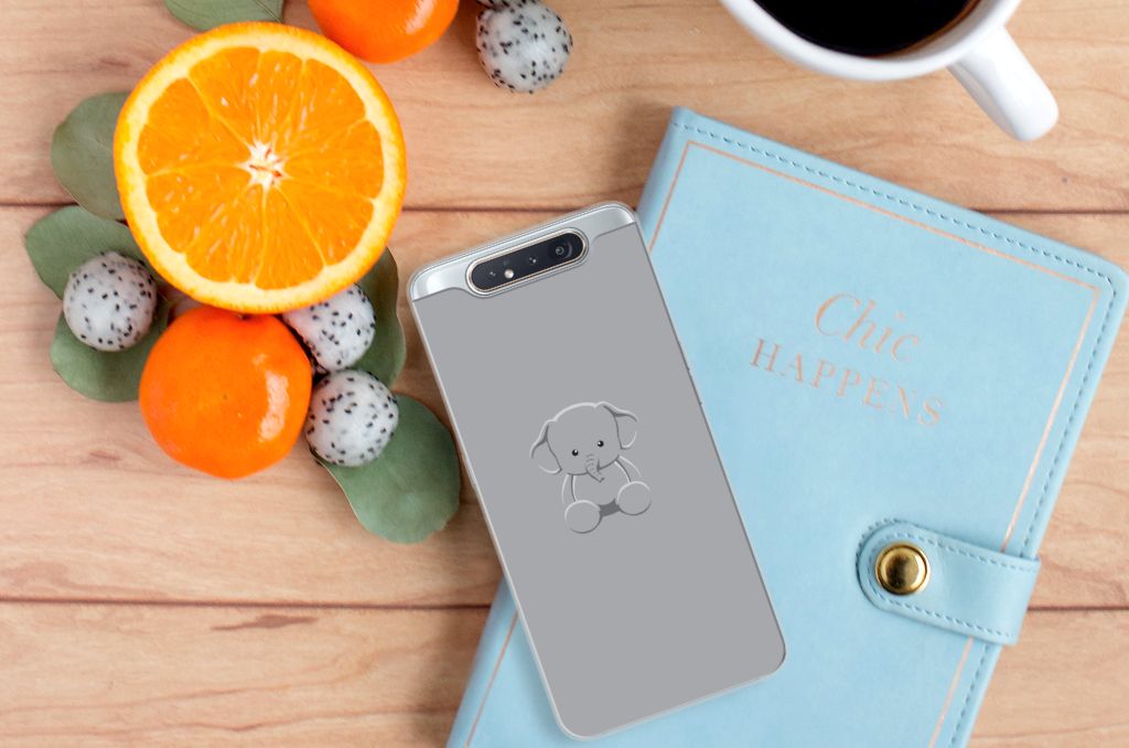 Samsung Galaxy A80 Telefoonhoesje met Naam Grijs Baby Olifant