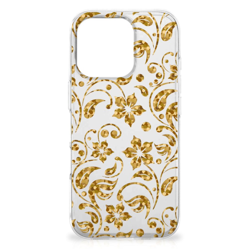 iPhone 16 Pro Max TPU Case Gouden Bloemen