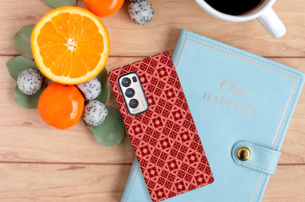 OPPO Find X3 Neo Hoesje met Magneet Batik Rood - B2C Telecom
