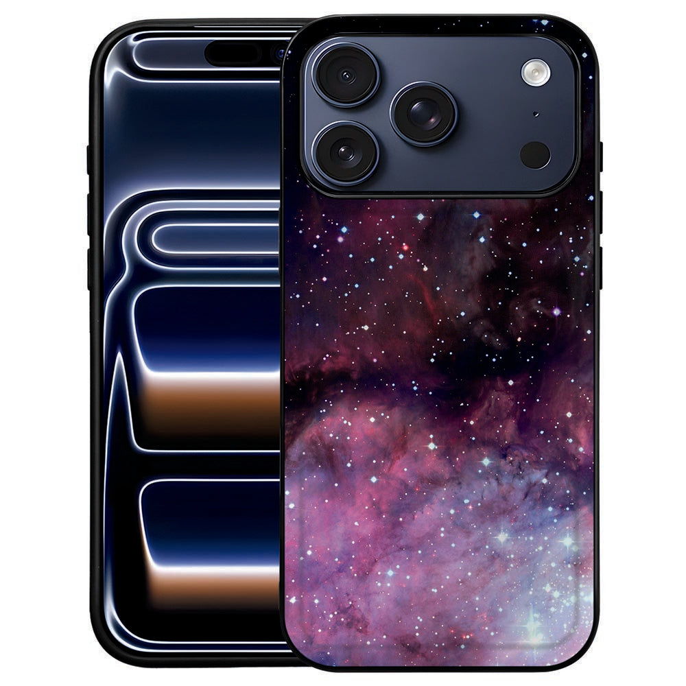 Galaxy iPhone 18 Pro Max hoesje met paarse sterrennevel over de kunstleren achterkant