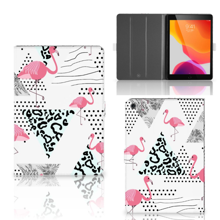 Flip Case Flamingo Triangle - collage met voor-, achter- en binnenkant