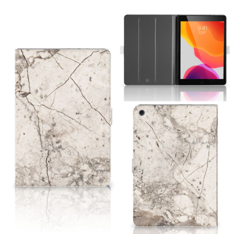 Leuk Tablet hoesje Marmer Beige - collage met voor-, achter- en binnenkant