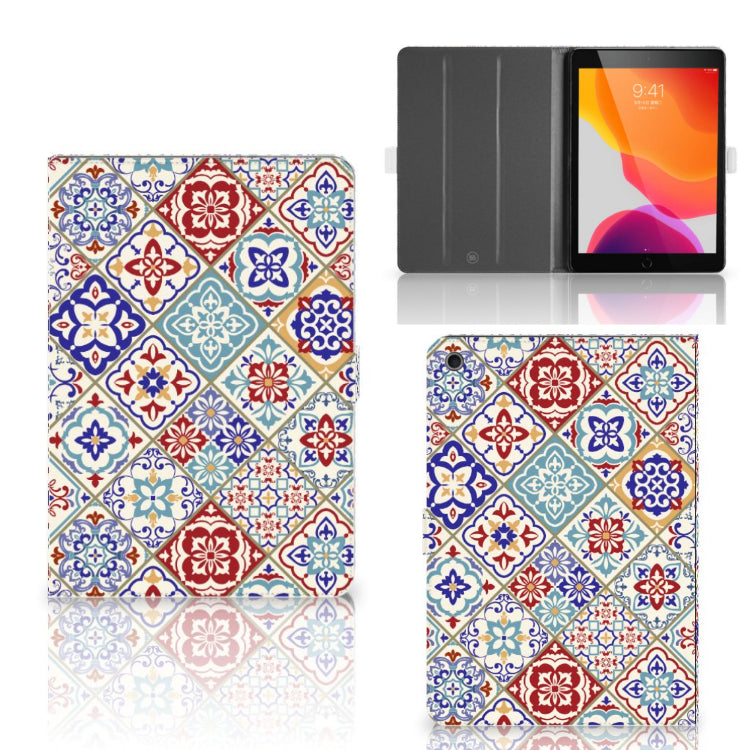 Leuk Tablet hoesje Tiles Color - collage met voor-, achter- en binnenkant
