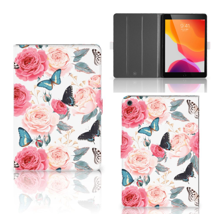 Tablet Cover Butterfly Roses - collage met voor-, achter- en binnenkant