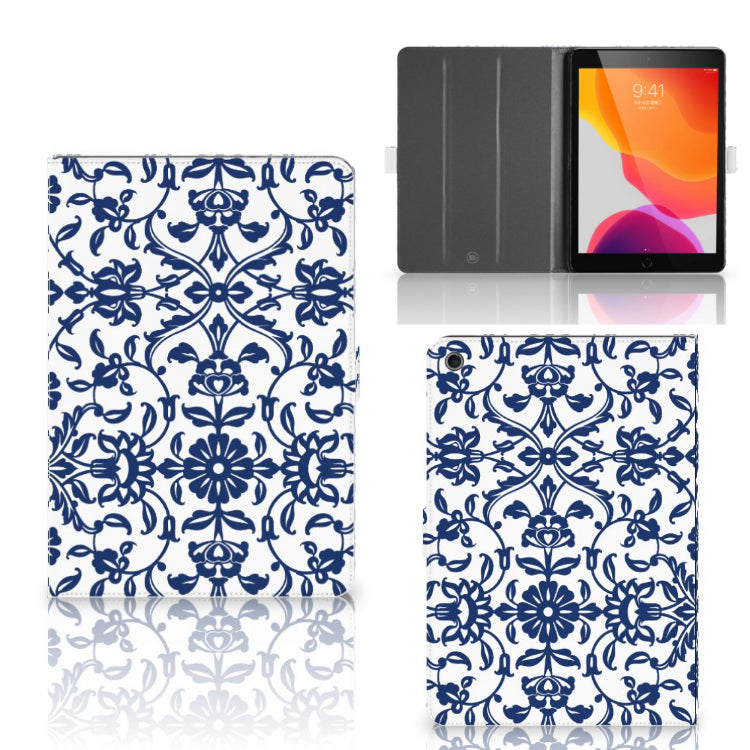 Tablet Cover Flower Blue - collage met voor-, achter- en binnenkant