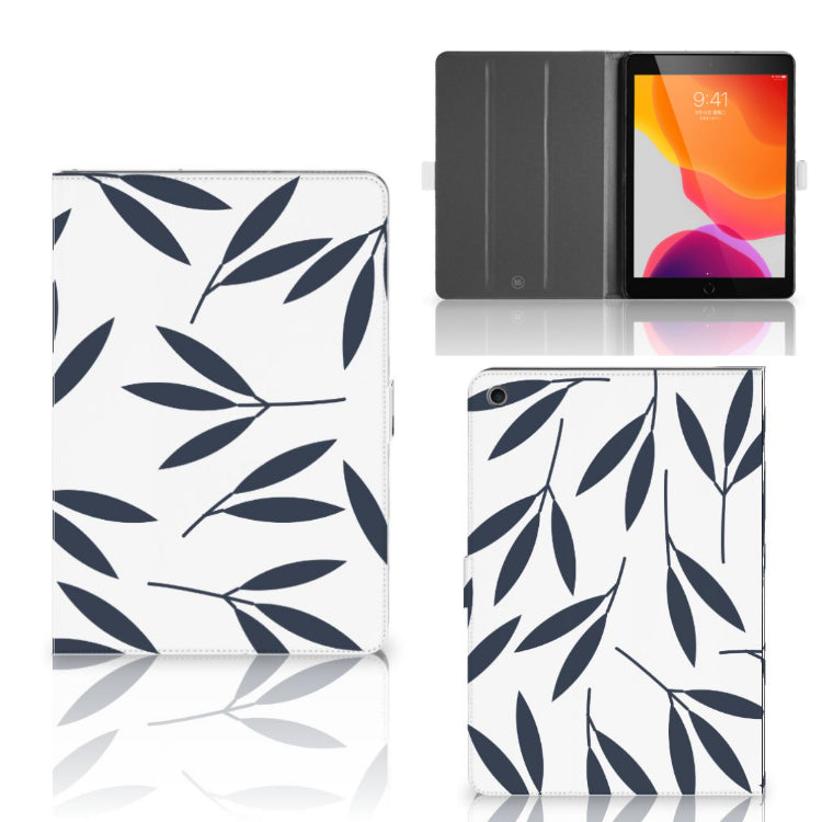 Tablet Cover Leaves Blue - collage met voor-, achter- en binnenkant