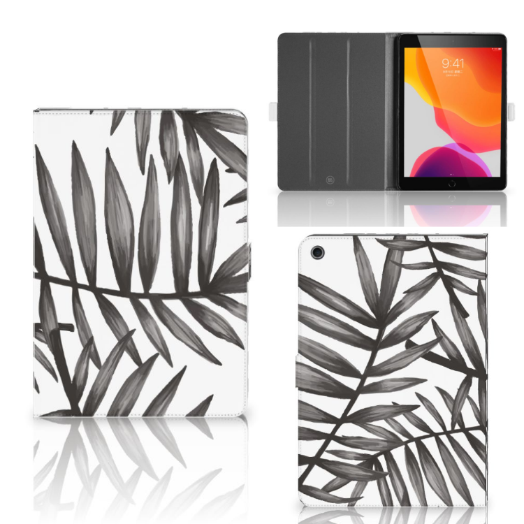 Tablet Cover Leaves Grey - collage met voor-, achter- en binnenkant