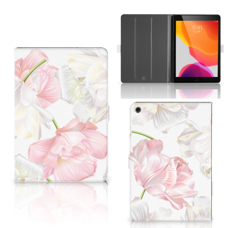 Tablet Cover Lovely Flowers - collage met voor-, achter- en binnenkant