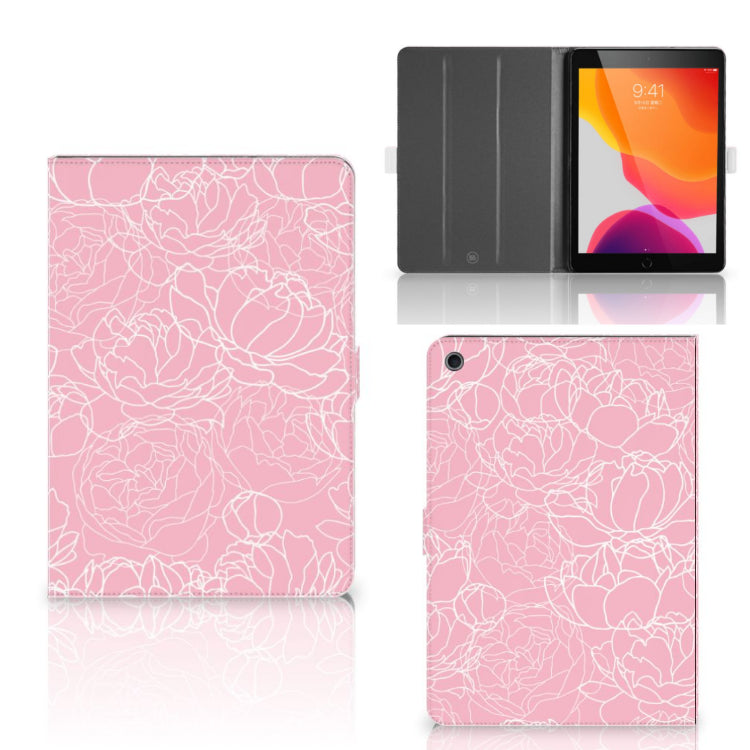 Tablet Cover White Flowers - collage met voor-, achter- en binnenkant
