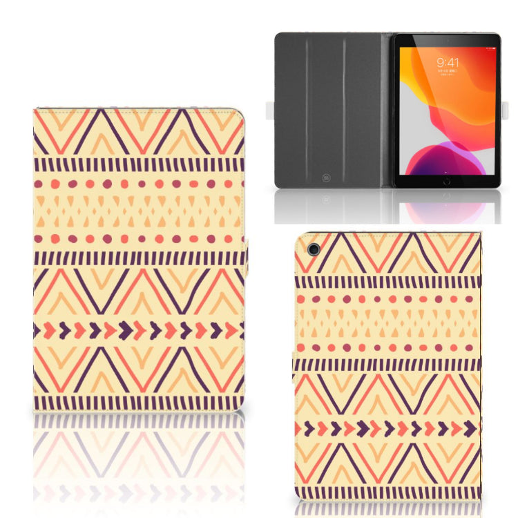 Tablet Hoes Aztec Yellow - collage met voor-, achter- en binnenkant