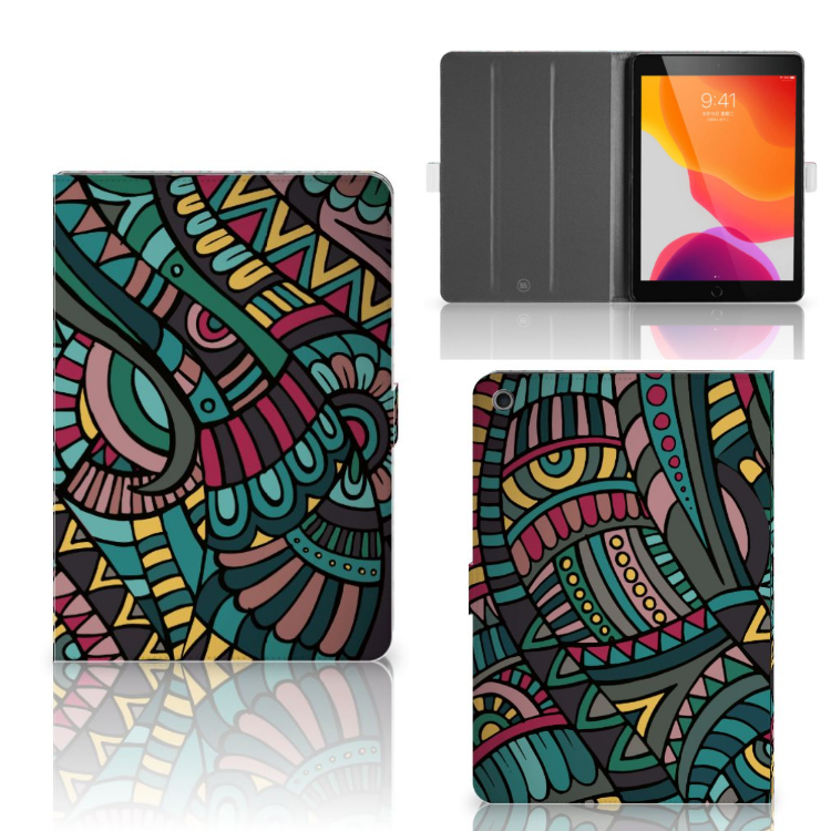 Tablet Hoes Aztec - collage met voor-, achter- en binnenkant