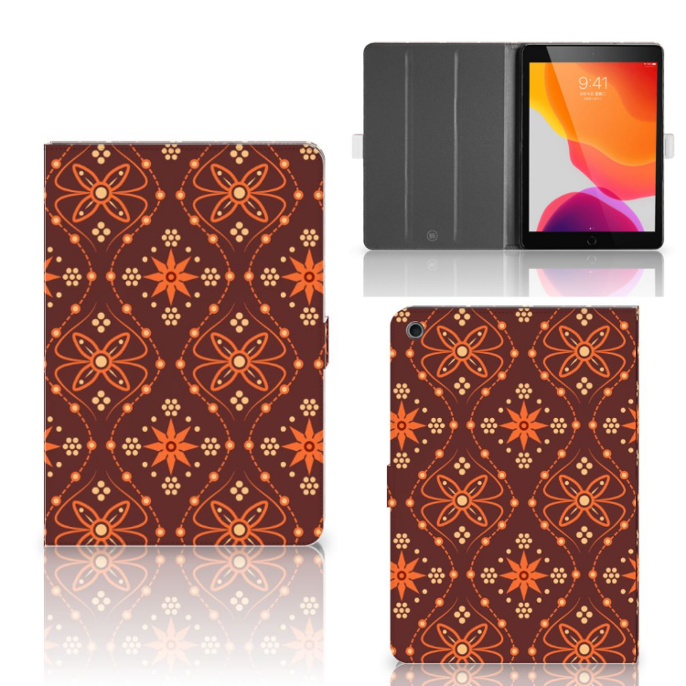 Tablet Hoes Batik Brown - collage met voor-, achter- en binnenkant