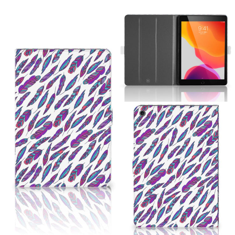 Tablet Hoes Feathers Color - collage met voor-, achter- en binnenkant