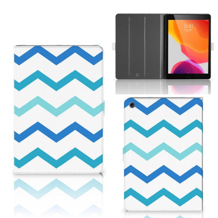 Tablet Hoes Zigzag Blauw - collage met voor-, achter- en binnenkant