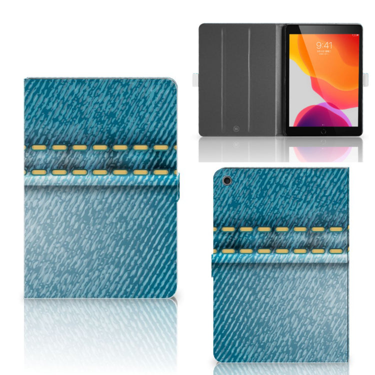 Tablet Hoes met standaard Jeans - collage met voor-, achter- en binnenkant