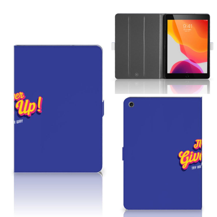 Tablet Hoesje met naam Never Give Up - collage met voor-, achter- en binnenkant